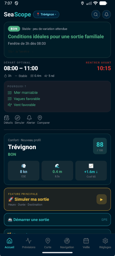 Tableau de bord SeaScope — conditions BON
